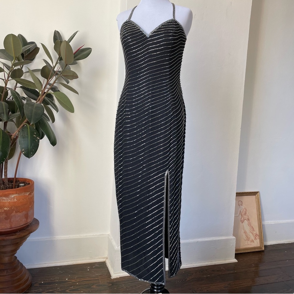 Vintage 90’s or early 2000’s Cache Black Silk Beaded Maxi